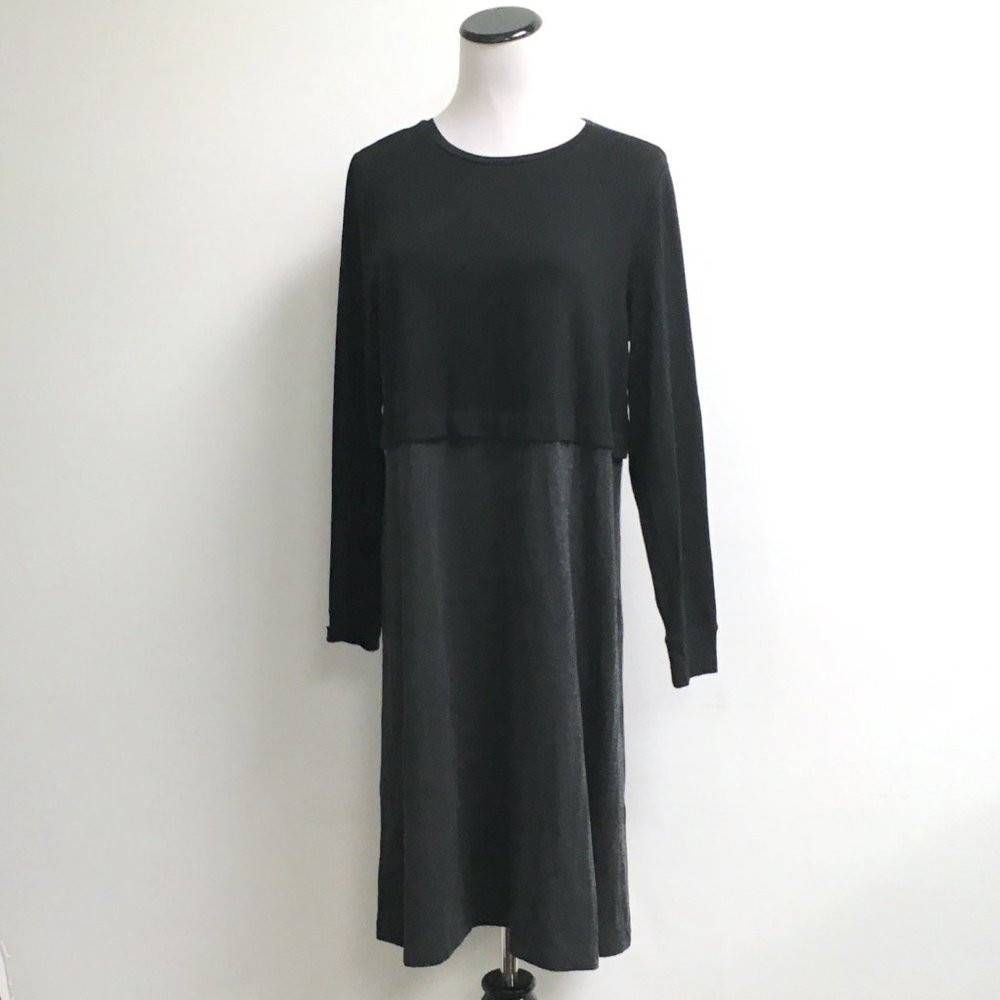 Eileen Fisher dress black gray jersey long sleeve M